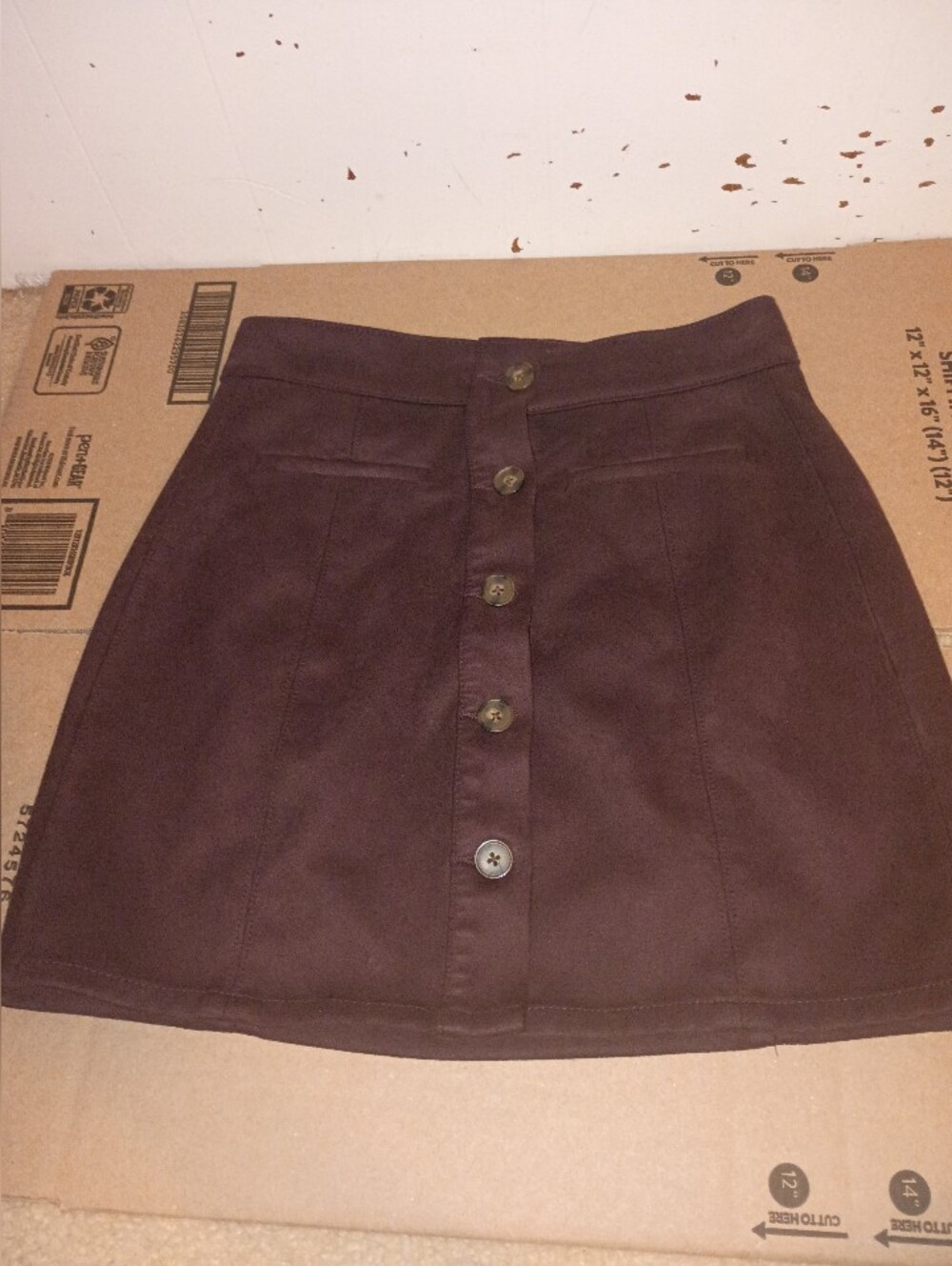 EUC Maurices Faux Suede Button Down High Rise Maroon Skirt 6